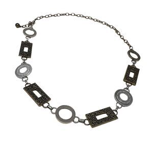 Vintage Women's Gold & Silver Tone Link Metal Belt Circles Rectangle 1980-1990’s